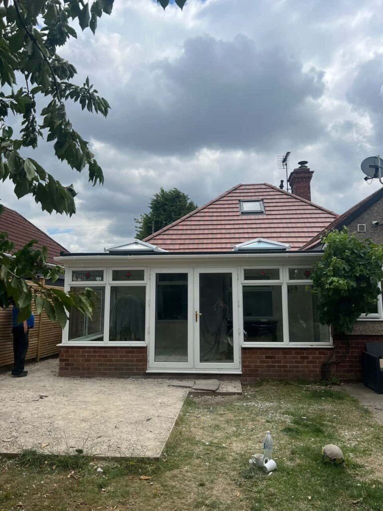 This is a photo of a hipped roof on a bungalow that has just had roof repairs carried out. Works carried out by Glenfield Roofing Repairs